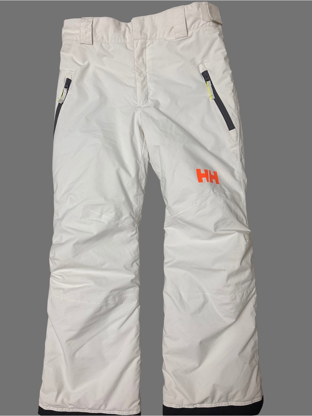 Helly Hansen White RECCO Ski Snow Pants Orange HH Accent SZ 152/12 Youth EUC